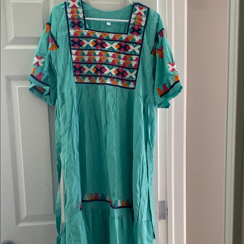 Embroidered Teal Dress